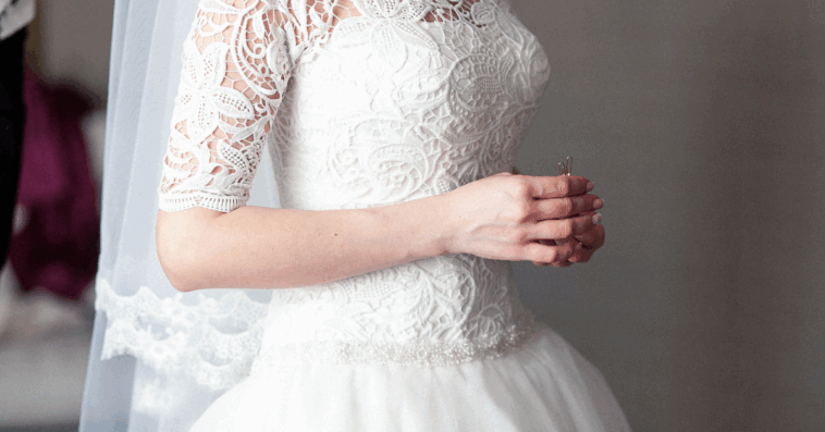 A woman in a bridal gown.