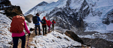 A group of people hiking everest.