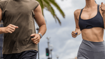 Man and woman running