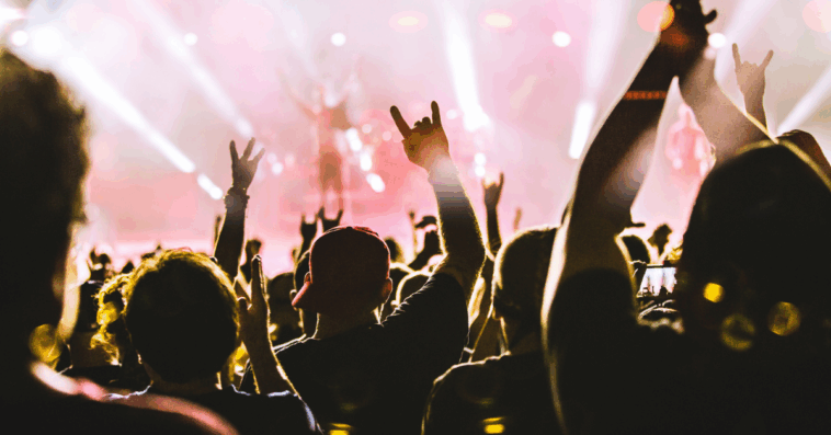 People dancing at a concert.