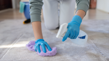 woman cleaning a stain on a carpet