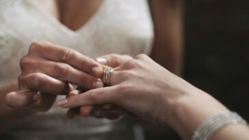 Cropped shot of two unrecognisable women exchanging rings on their wedding day.