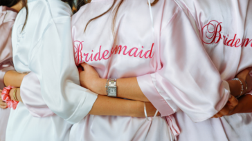 Bride and bridesmaids getting ready for wedding