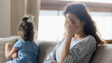 stressed mother with daughter