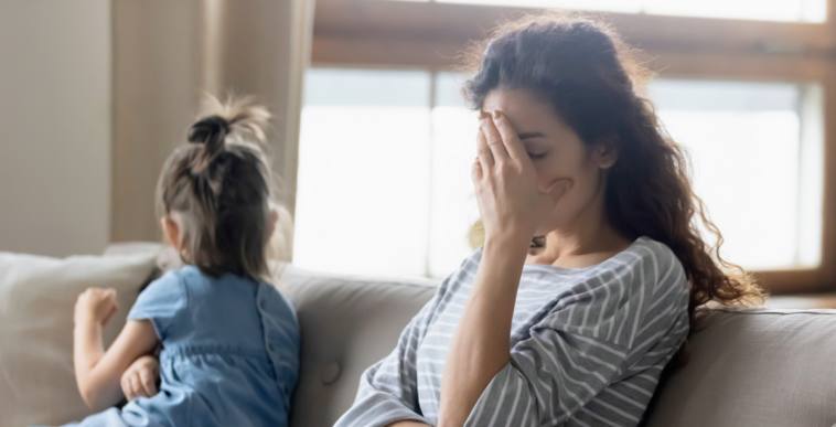 stressed mother with daughter