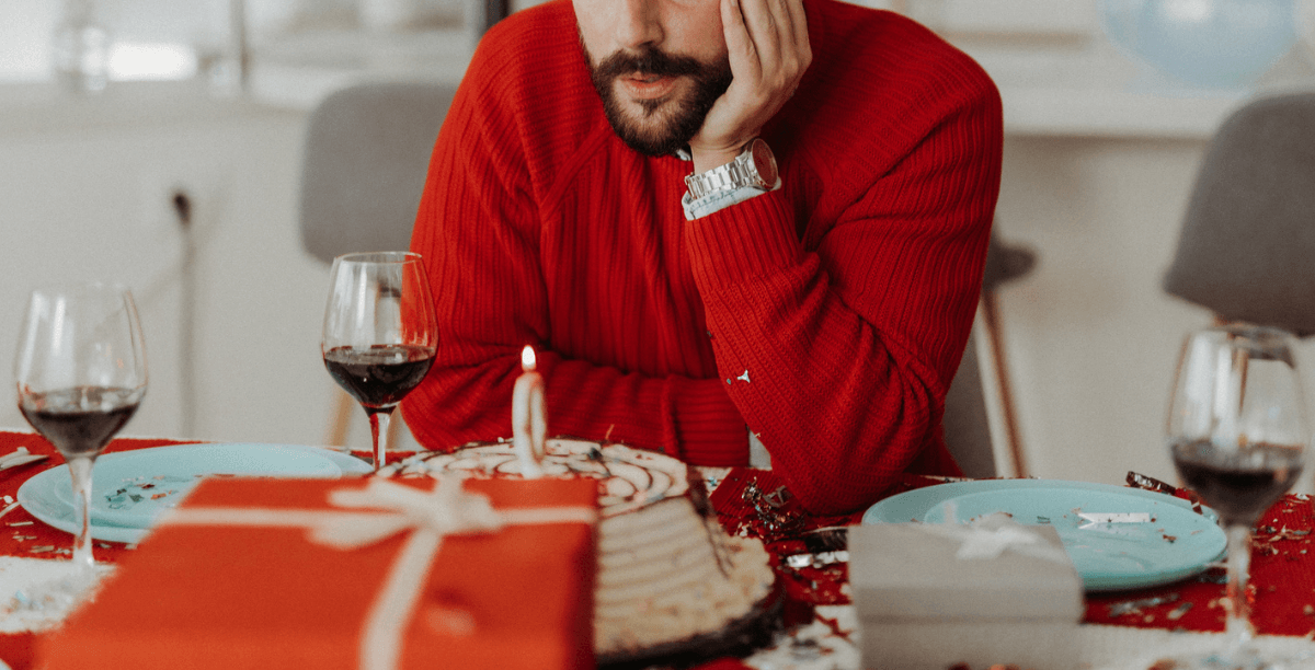 Unhappy guy at his birthday